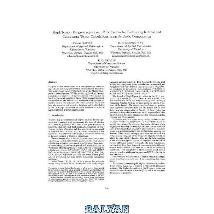 دانلود کتاب MapleTensor progress report 1996